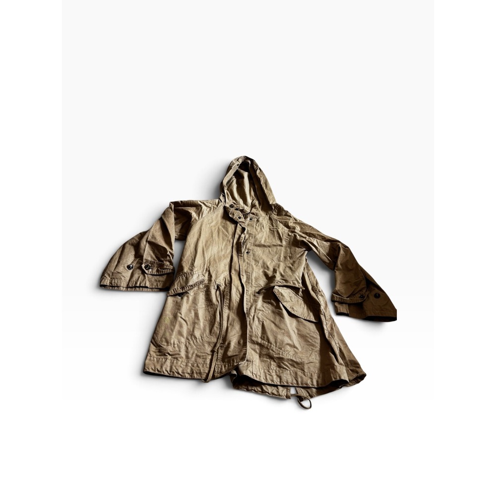 Zara Basic Parka Jacket Size Small Tan Utility Hooded Cotton Blend Coat
